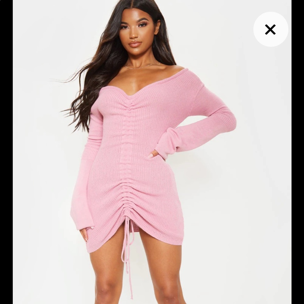 PrettyLittleThing Pink Ruched Mini Dress